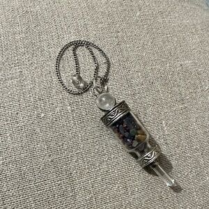 Silver Talisman Necklace with Multicolor Gemstones